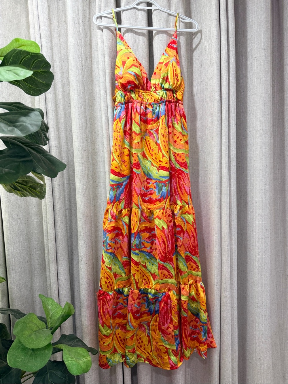 Forever 21 Bright Tropical Print Maxi Dress in Yellow, Red, Green, Blue